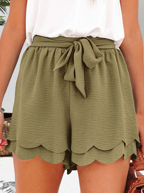 Tied Layered Scalloped Hem Shorts Trendsi