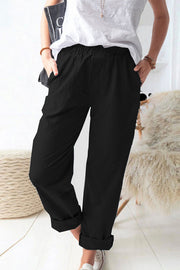 Paperbag Waist Pull-On Pants with Pockets Trendsi