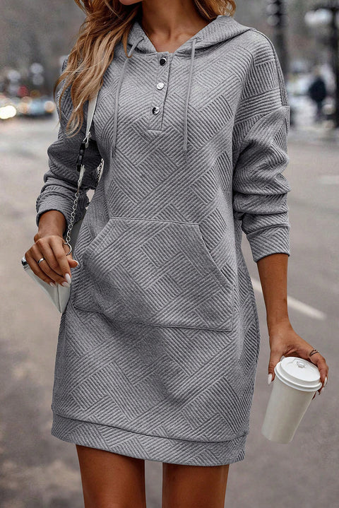 Texture Half Snap Drawstring Hooded Dress Trendsi