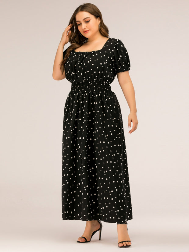 Plus Size Polka Dot Square Neck Dress Trendsi