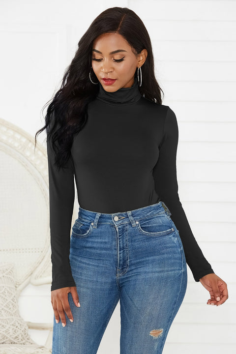 Turtleneck Long Sleeve Bodysuit Trendsi