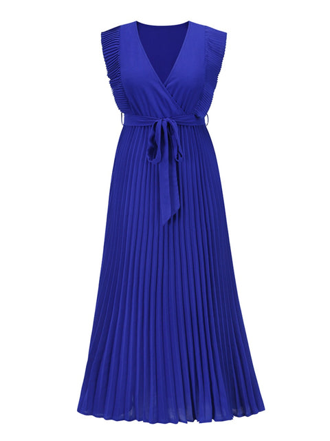 Tied Surplice Cap Sleeve Pleated Dress Trendsi