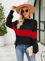 Contrast Round Neck Sweater Trendsi