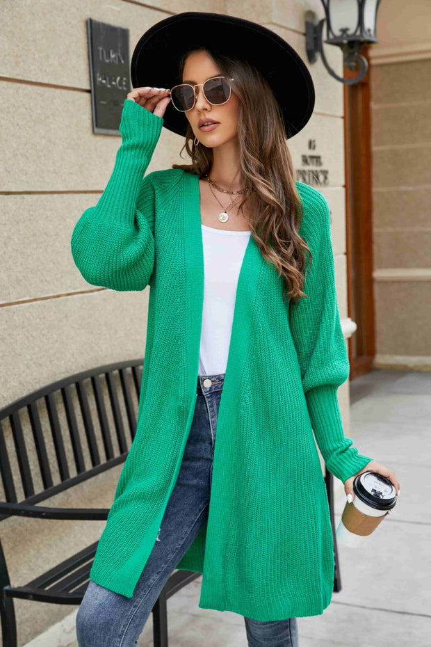 Open Front Lantern Sleeve Cardigan Trendsi