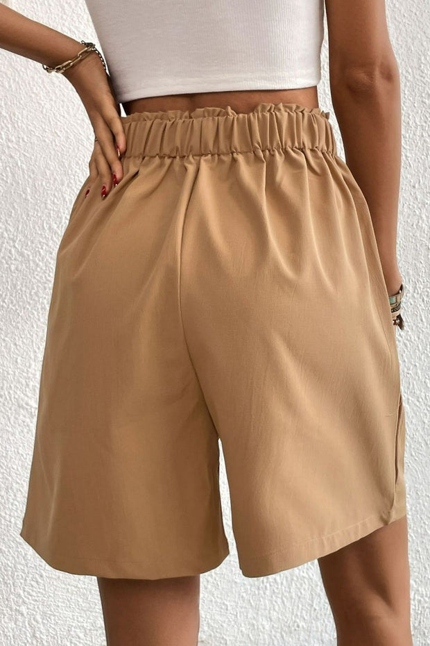 Buttoned Elastic Waist Pleated Detail Shorts Trendsi