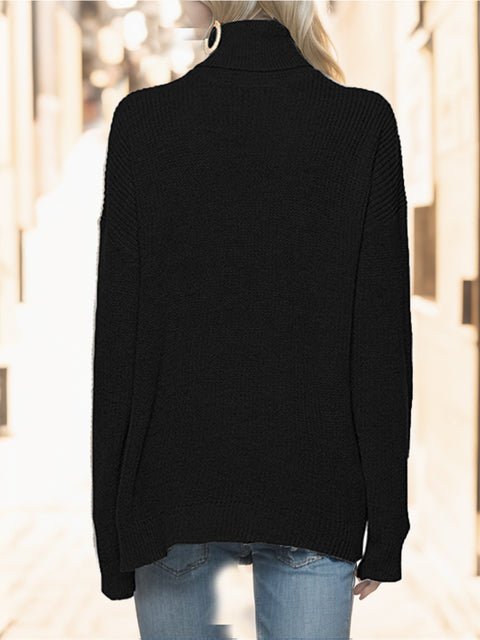 Turtleneck Drop Shoulder Long Sleeve Sweater Trendsi