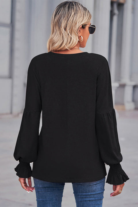 Round Neck Flounce Sleeve Blouse Trendsi