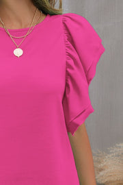 Round Neck Flounce Sleeve Blouse Trendsi