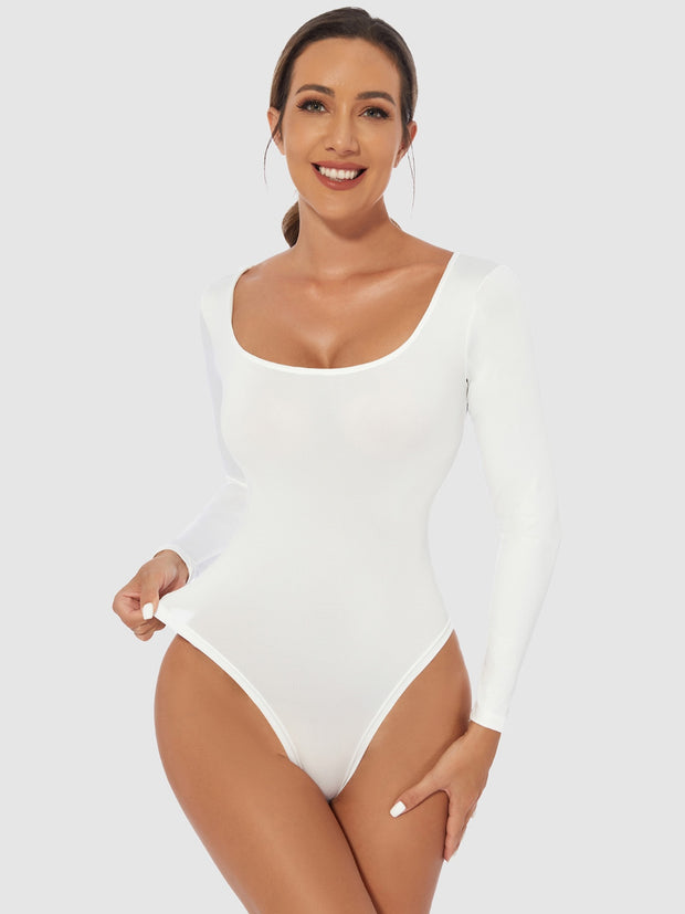 Full Size Scoop Neck Long Sleeve Bodysuit Trendsi