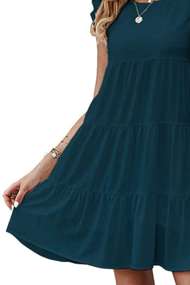 Ruffled Round Neck Cap Sleeve Mini Dress Trendsi