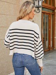 Round Neck Striped Lantern Sleeve Sweater Trendsi