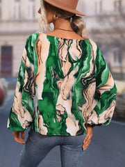 Printed Boat Neck Blouse Trendsi