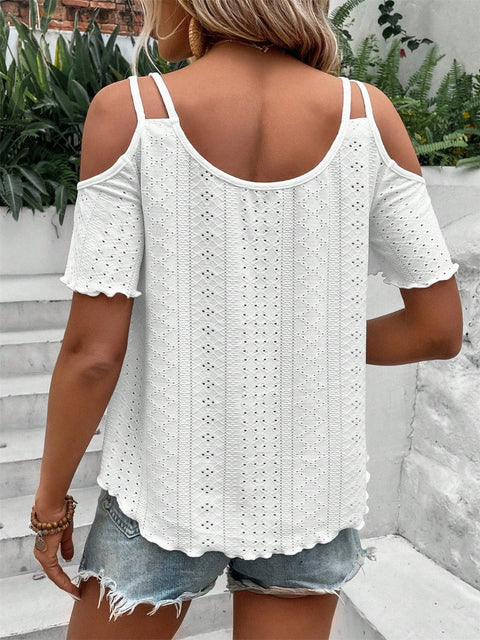 Eyelet Cold Shoulder Short Sleeve Blouse Trendsi