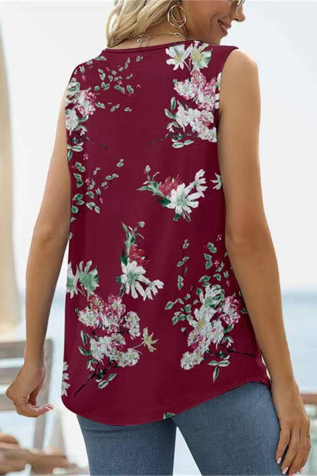 Printed Square Neck Curved Hem Tank Trendsi