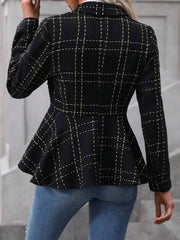 Ruffle Hem Collared Blazer Trendsi