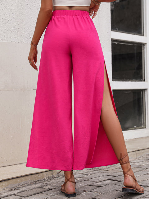 High Waist Slit Wide Leg Pants Trendsi