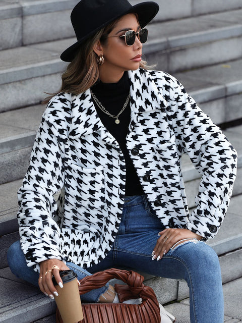 Houndstooth Button Down Jacket Trendsi