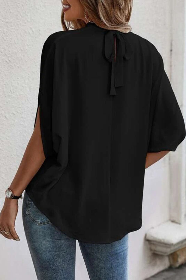 Tie Back Slit Half Sleeve Blouse Trendsi