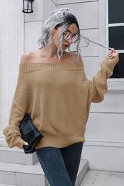 Off-Shoulder Ribbed Long Sleeve Pullover Sweater Trendsi