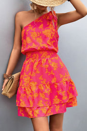 Tied Smocked Printed Single Shoulder Dress Trendsi