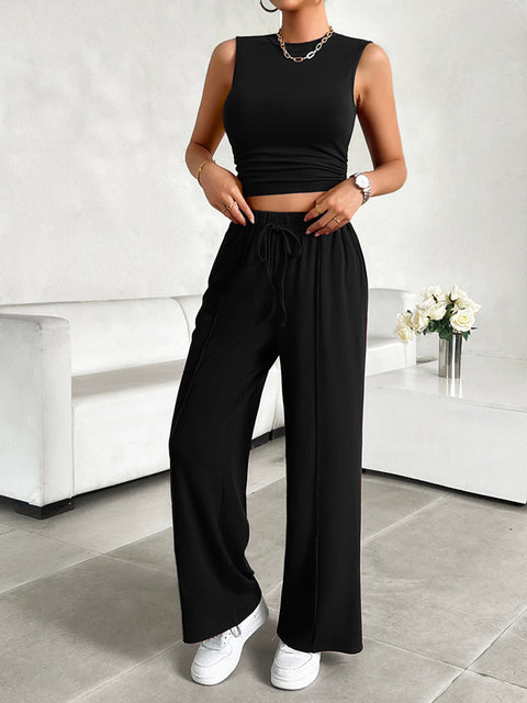 Mock Neck Sleeveless Top and Drawstring Pants Set Trendsi