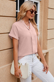 Notched Short Sleeve Blouse Trendsi