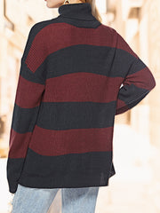 Striped Turtleneck Long Sleeve Sweater Trendsi