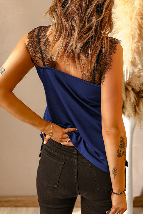 Eyelash Trim Spliced Lace Tank Trendsi