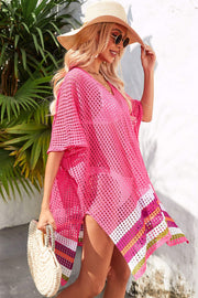 Rainbow Stripe Openwork Slit Cover-Up Trendsi