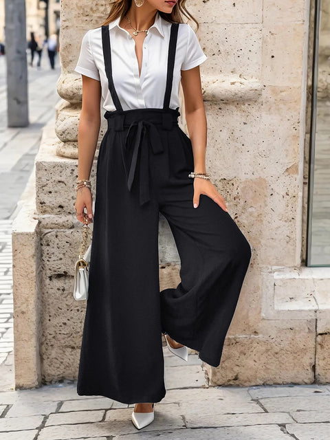 Tied Wide Leg Pants with Shoulder Straps Trendsi