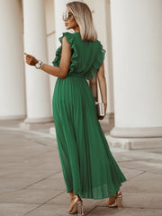 Tied Surplice Cap Sleeve Pleated Dress Trendsi