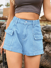 High Waist Denim Shorts with Pockets Trendsi