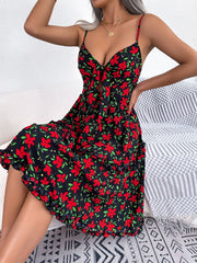 Printed Plunge Cap Sleeve Cami Dress Trendsi