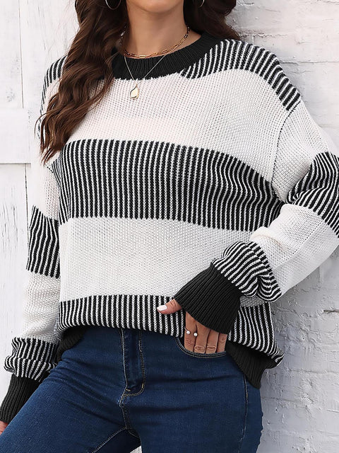 Full Size Round Neck Drop Shoulder Sweater Trendsi