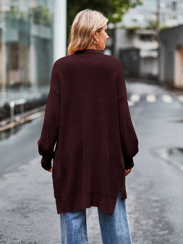 Long Sleeve Waffle-Knit Cardigan Trendsi