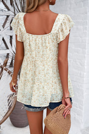 Printed Square Neck Cap Sleeve Blouse Trendsi