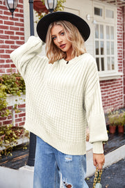 Ribbed Drop Shoulder Lantern Sleeve Sweater Trendsi