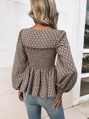 Printed Square Neck Long Sleeve Blouse Trendsi