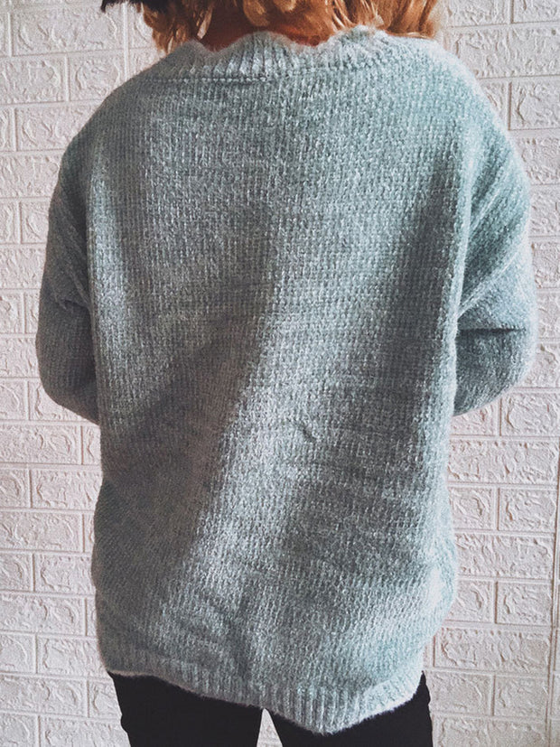 Notched Dropped Shoulder Long Sleeve Sweater Trendsi