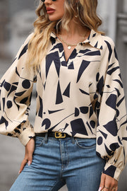 Printed Johnny Collar Blouse Trendsi