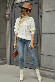 Cable-Knit Turtle Neck Long Sleeve Sweater Trendsi