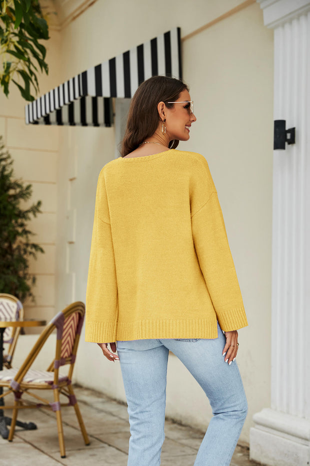 Drop Shoulder V-Neck Knit Pullover Trendsi