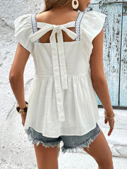 Embroidered Square Neck Cap Sleeve Blouse Trendsi