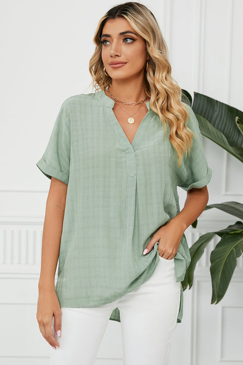 Ruched Notched Short Sleeve Blouse Trendsi