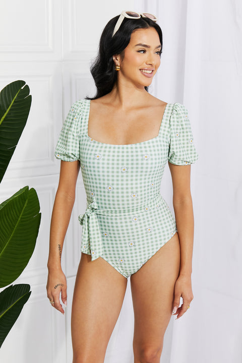 Marina West Swim Salty Air Puff Sleeve One-Piece in Sage Trendsi