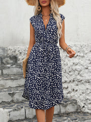 Slit Printed Cap Sleeve Dress Trendsi