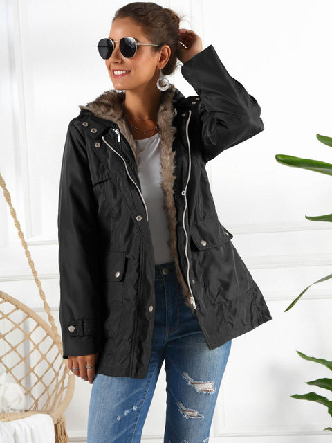 Full Size Hooded Jacket with Detachable Liner (Three-Way Wear) Trendsi