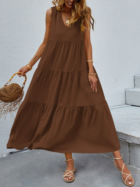 Tiered V-Neck Sleeve Dress Trendsi