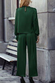 V-Neck Long Sleeve Top and Wide Leg Pants Set Trendsi