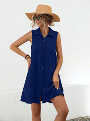 Button Up Sleeveless Mini Dress